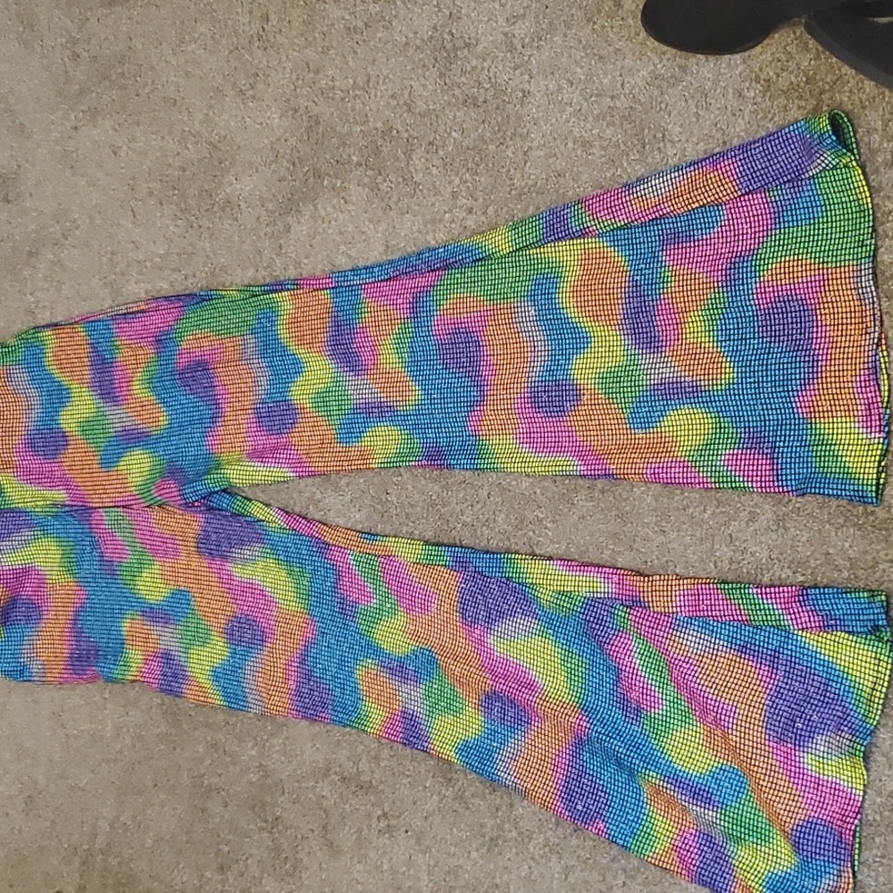 Stretchy Sparkle Flared Rainbow Dye Pants